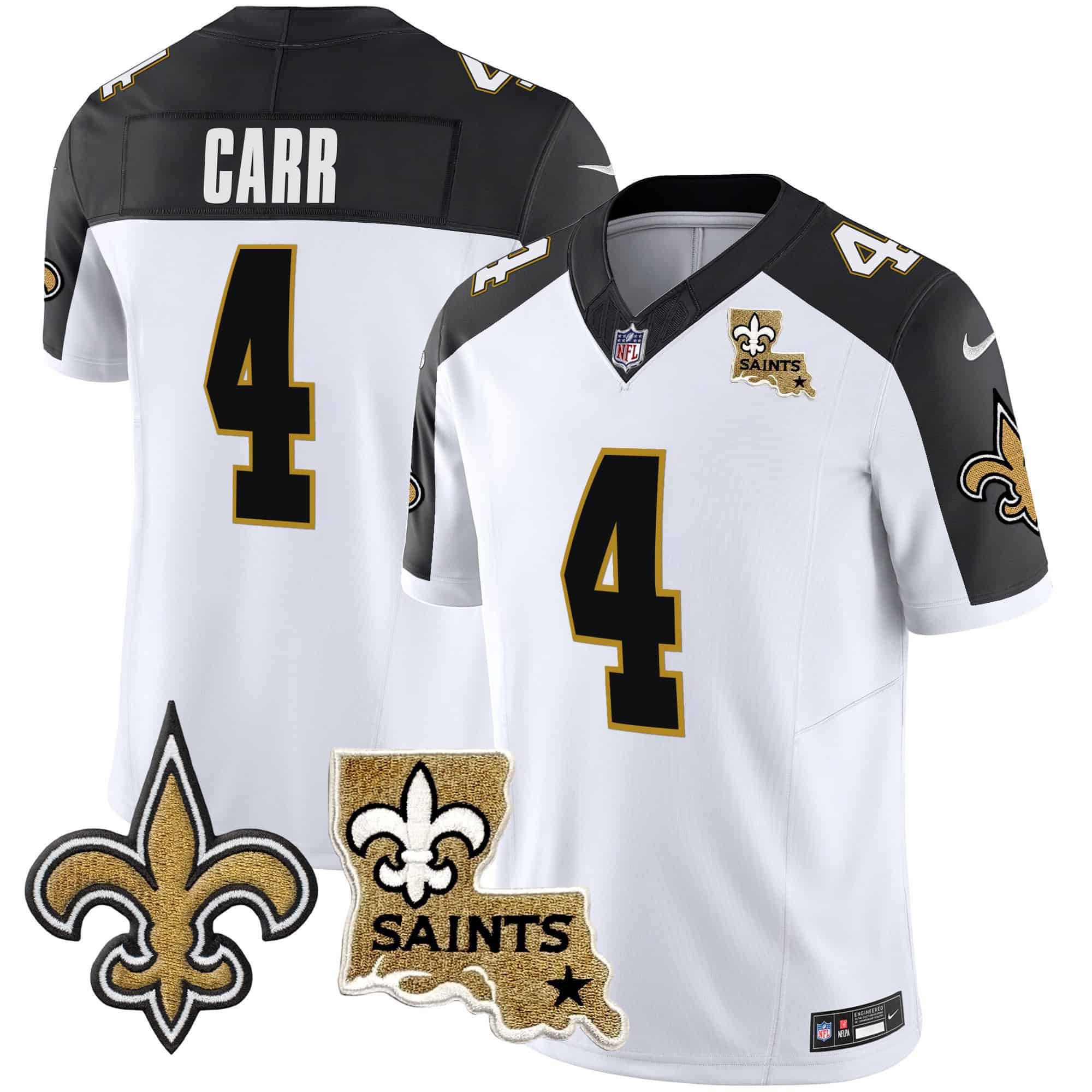 Men New Orleans Saints #4 Carr White 2024 Nike Vapor Limited NFL Jersey style 1
